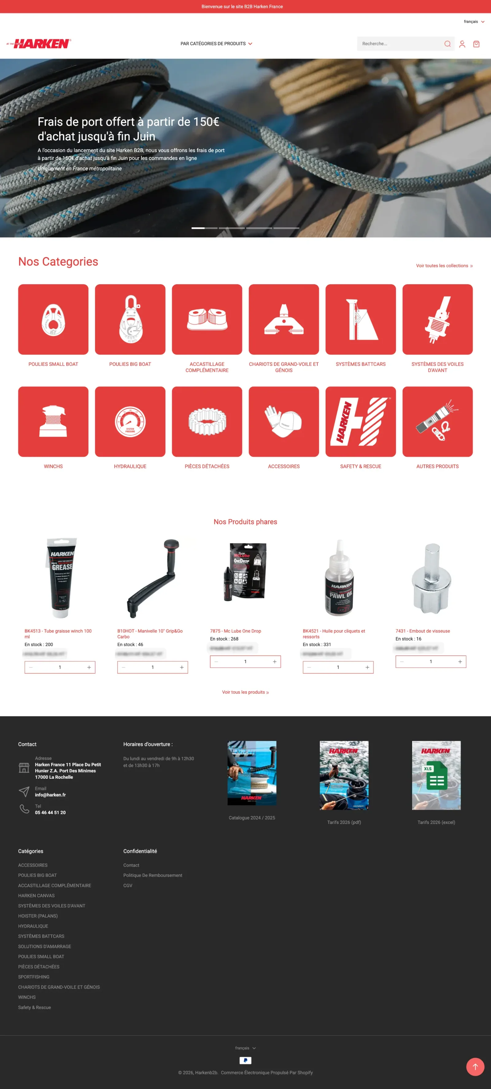 Portail de commande B2B Harken — checkout externalisé et compte client sur-mesure